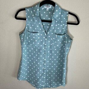 Express Women's Green (Gray Green) and White Blouse, Size XS